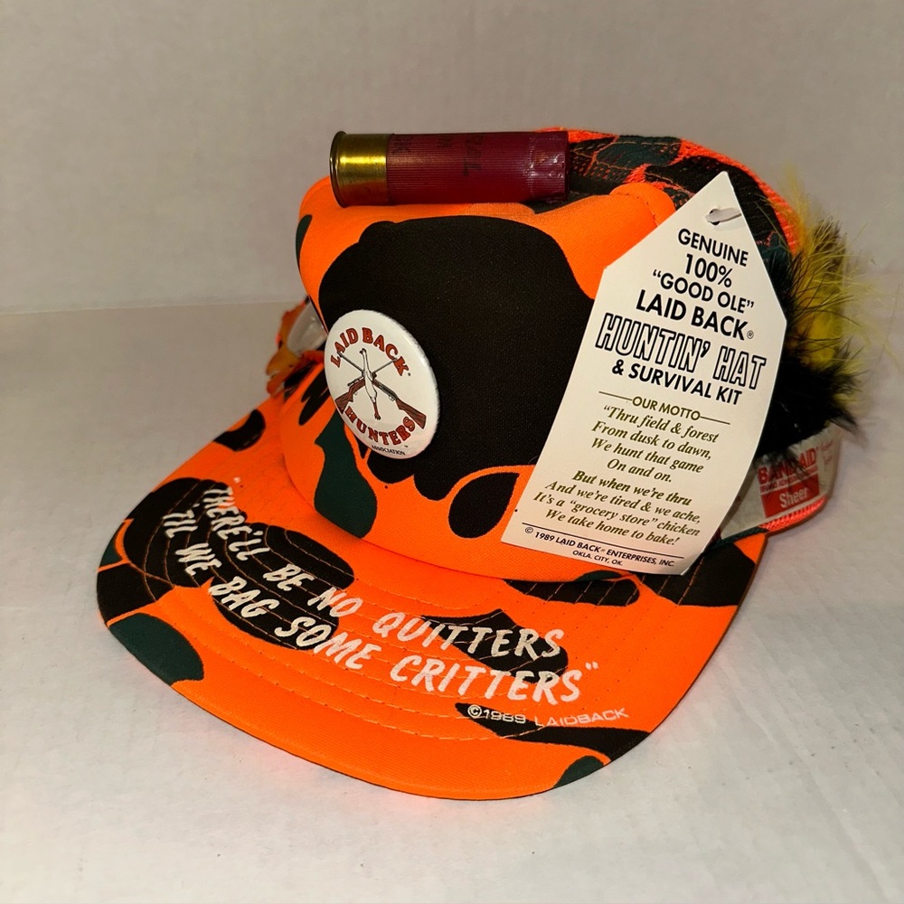 Vintage Laid Back Hunters Survival Trucker Orange Baseball Cap Hat SnapBack